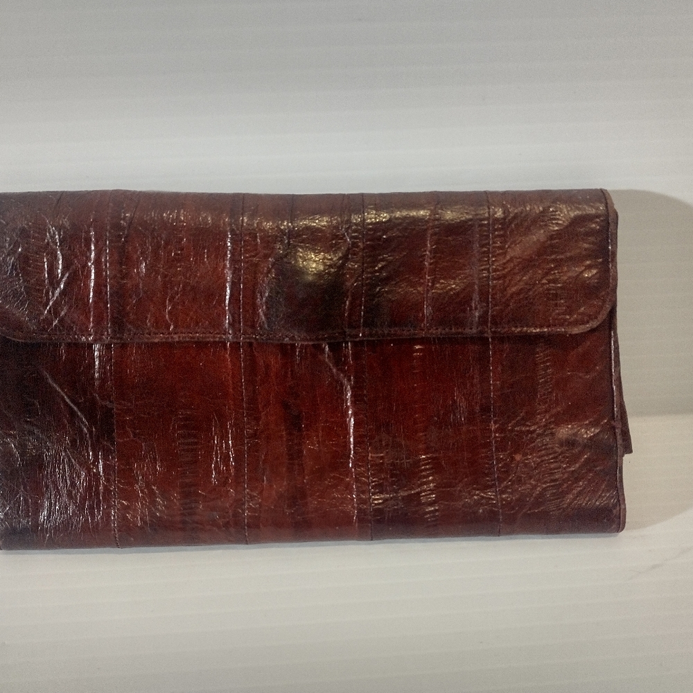 Vintage Burgundy Eel Leather Bifold Wallet